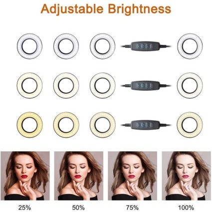 Selfie Ring Light with LED light, brightness control + flexible arms